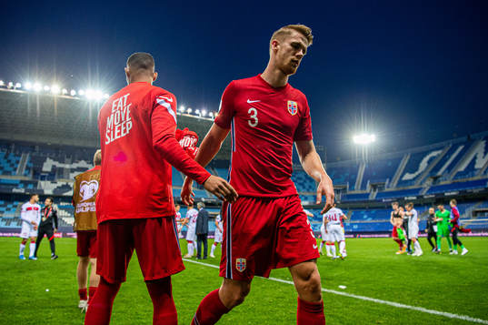 Kristoffer Ajer of Norway looks dejected