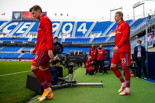 Alexander Sørloth and Erling Braut Haaland of Norway