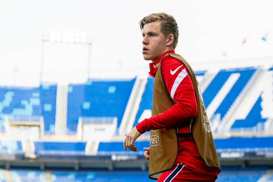 Jens Petter Hauge of Norway warms up