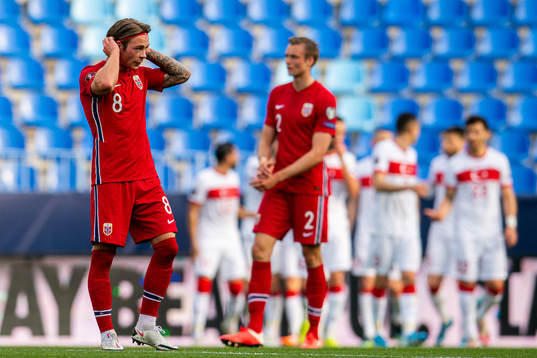 Patrick Berg of Norway looks dejected