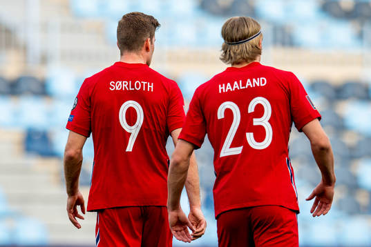 Alexander Sørloth and Erling Braut Haaland of Norway