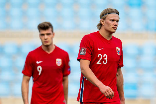 Alexander Sørloth and Erling Braut Haaland of Norway