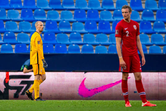 Goalkeeper André Hansen of Norway looks dejected