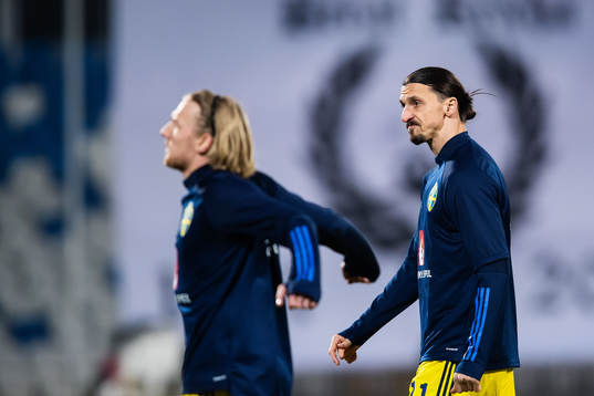 Emil Forsberg and Zlatan Ibrahimovic of Sweden