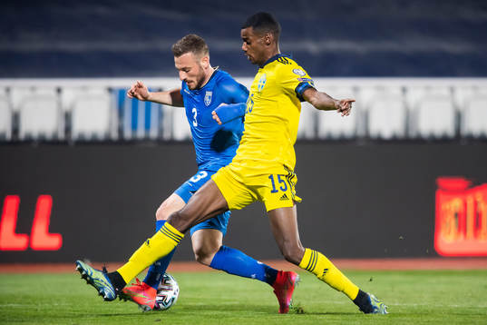 Alexander Isak of Sweden and Fidan Aliti of Kosovo