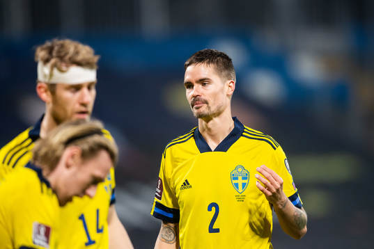 Mikael Lustig, Filip Helander and Emil Forsberg of Sweden