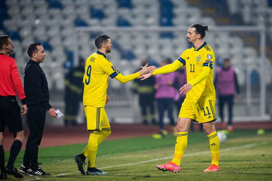 Marcus Berg and Zlatan Ibrahimovic of Sweden