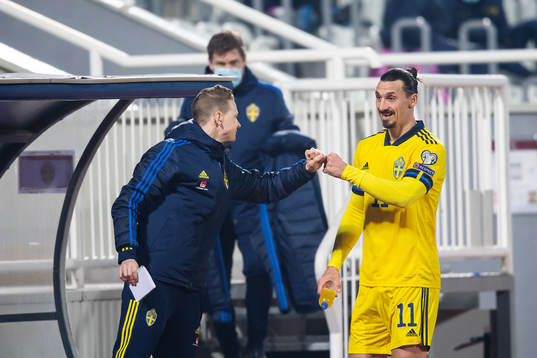 Zlatan Ibrahimovic and Goalkeeper coach Maths Elfvendal of
