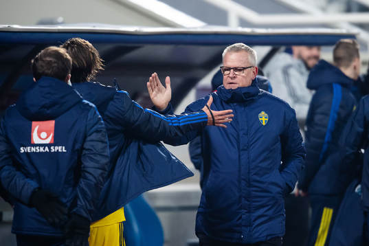 Janne Andersson, head coach of Sweden celebrate