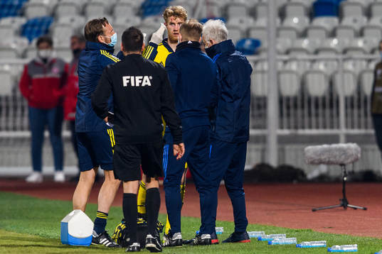 Filip Helander of Sweden is looked