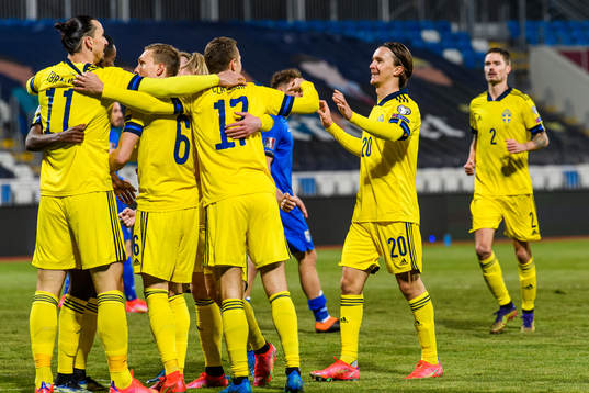 Player of Sweden celebrate Ludwig Augustinsson scored 0-1