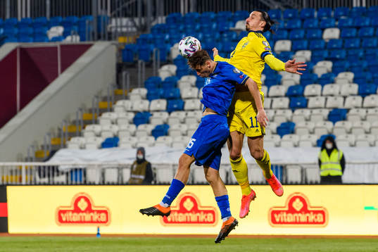 Zlatan Ibrahimovic of Sweden and Mergim Vojvoda of Kosovo
