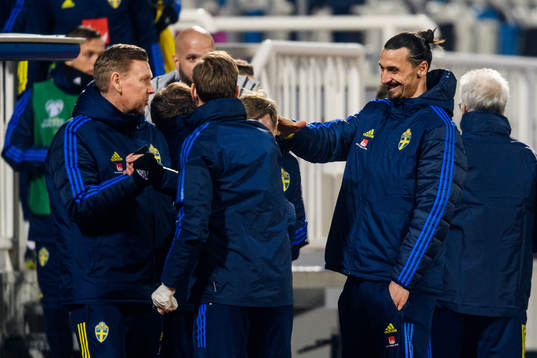 Zlatan Ibrahimovic and assistant coach Peter Wettergren of