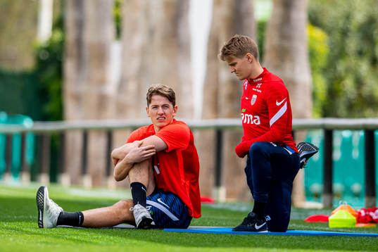 Sander Berge and Martin Ødegaard of the Norwegian national