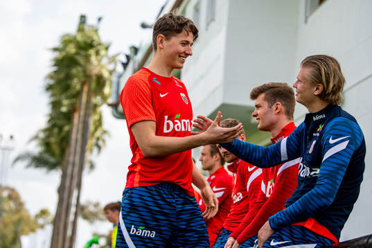 Sander Berge and Erling Braut Haaland of the Norwegian