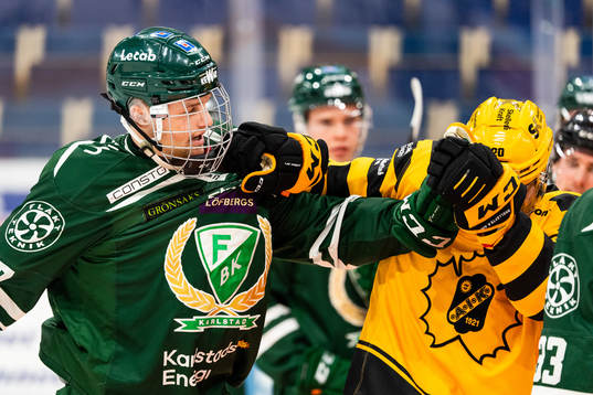 Färjestads Adam Ginning och Skellefteås Roland McKeown i