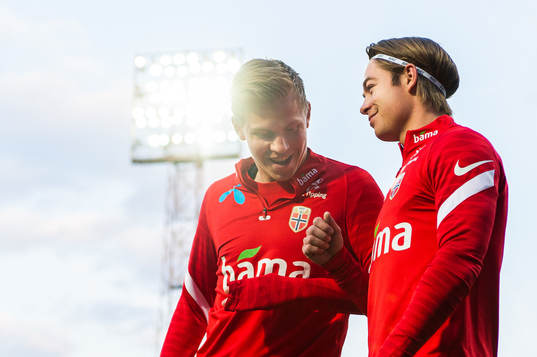Jens Petter Hauge and Patrick Berg of the Norwegian