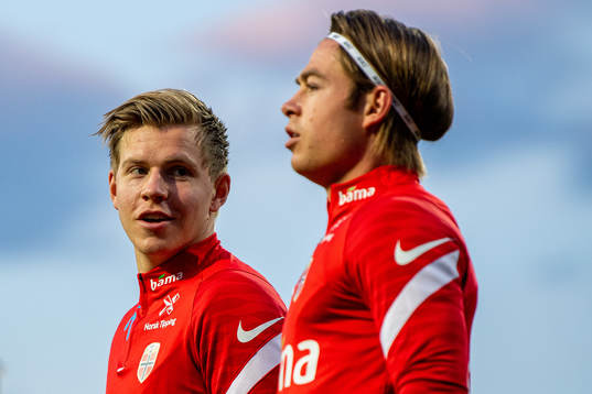 Jens Petter Hauge and Patrick Berg of the Norwegian