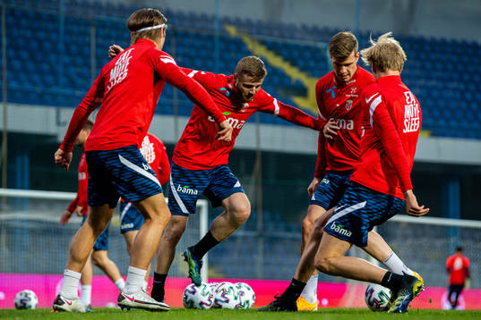 Fredrik Midtsjø and Alexander Sørloth of the Norwegian