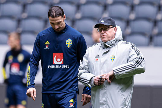 Zlatan Ibrahimovic and head coach Janne Andersson of the