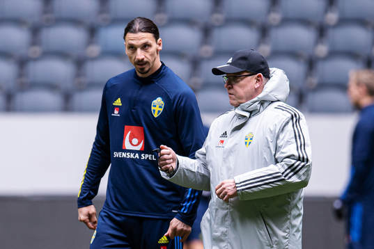 Zlatan Ibrahimovic and head coach Janne Andersson of the