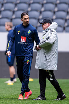 Zlatan Ibrahimovic and head coach Janne Andersson of the