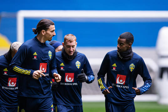 Zlatan Ibrahimovic and Alexander Isak of the Swedish