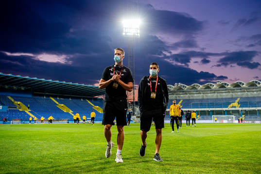 Kristoffer Ajer and Mohamed Elyounoussi of Norway