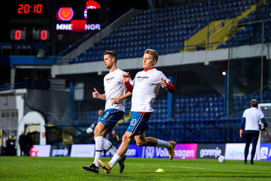 Kristoffer Ajer and Martin Ødegaard of Norway