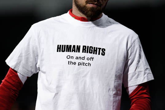A player of Norway wearing a t-shirt with the message