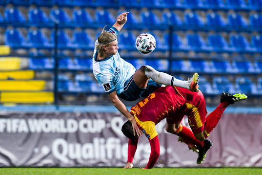 Erling Braut Haaland of Norway and Igor Vujacic of