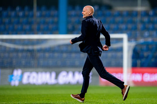 Ståle Solbakken, head coach of Norway, celebrates