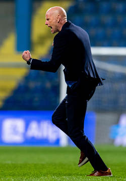 Ståle Solbakken, head coach of Norway, celebrates