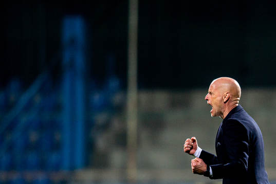 Ståle Solbakken, head coach of Norway, celebrates