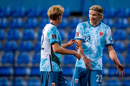 Morten Thorsby and Erling Braut Haaland of Norway
