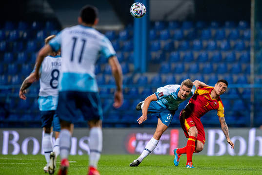 Kristoffer Ajer of Norway and Uros Djurdjevic of Montenegro