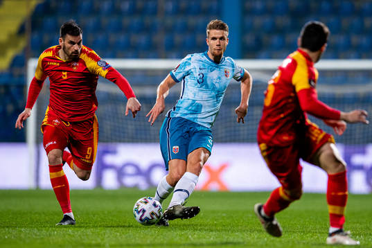 Dino Islamovic of Montenegro and Kristoffer Ajer of Norway