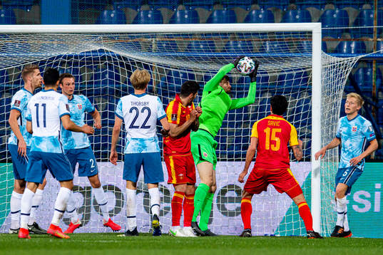 Goalkeeper Rune Almenning Jarstein of Norway saves an