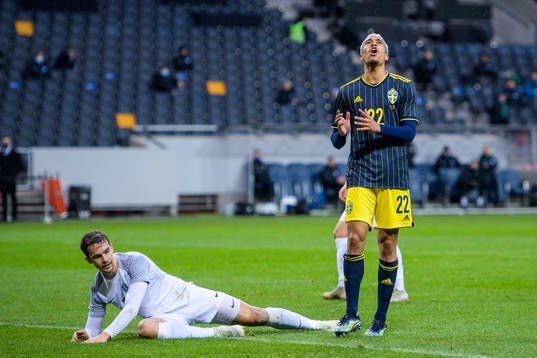 Robin Quaison of Sweden looks dejected