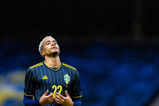 Robin Quaison of Sweden reacts