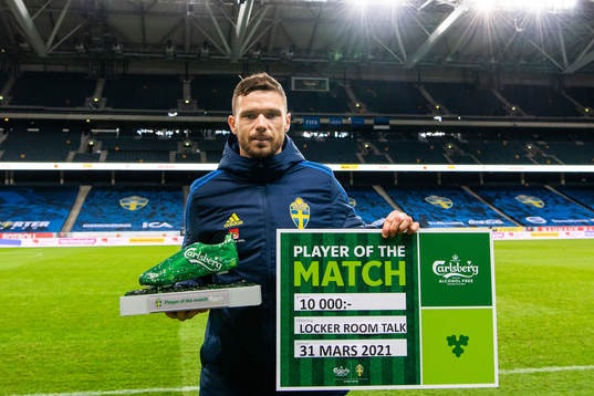 Marcus Berg of Sweden is awarded player of the match