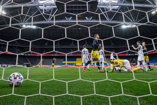 Jesper Karlsson of Sweden celebrates the 1-0 goal of Marcus