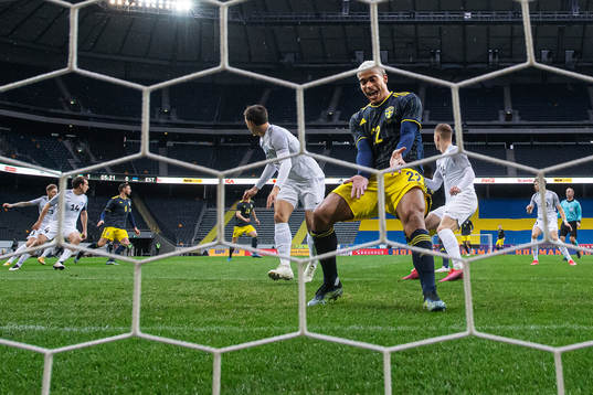 Robin Quaison of Sweden reacts
