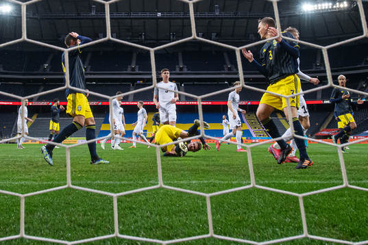 Marcus Berg, Carl Starfelt and Joakim Nilsson of Sweden