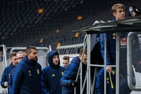 Goalkeeper Kristoffer Nordfeldt and Emil Forsberg of Sweden