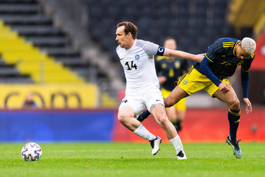 Konstantin Vassiljev of Estonia and Robin Quaison of Sweden
