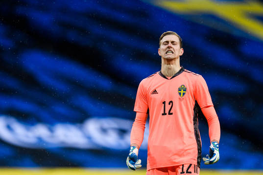 goalkeeper Karl-Johan Johnsson of Sweden looks dejected