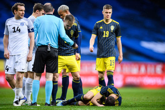 Marcus Berg of Sweden in pain