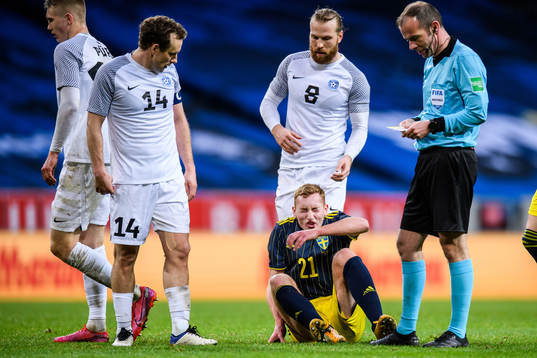 Dejan Kulusevski of Sweden in pain