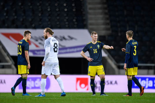 Mattias Svanberg, Emil Krafth and Joakim Nilsson of Sweden